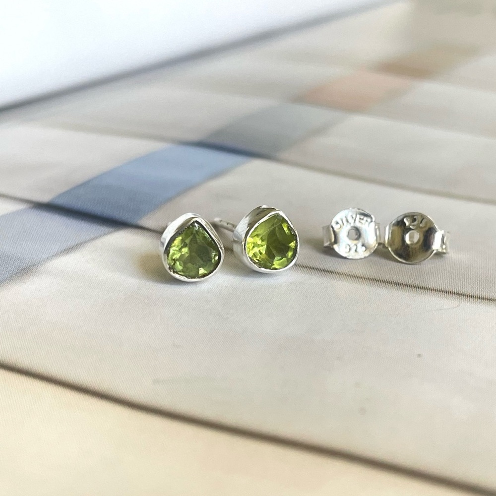 Peridot stud Earrings! 925 Sterling Silver! VIBES Handmade!